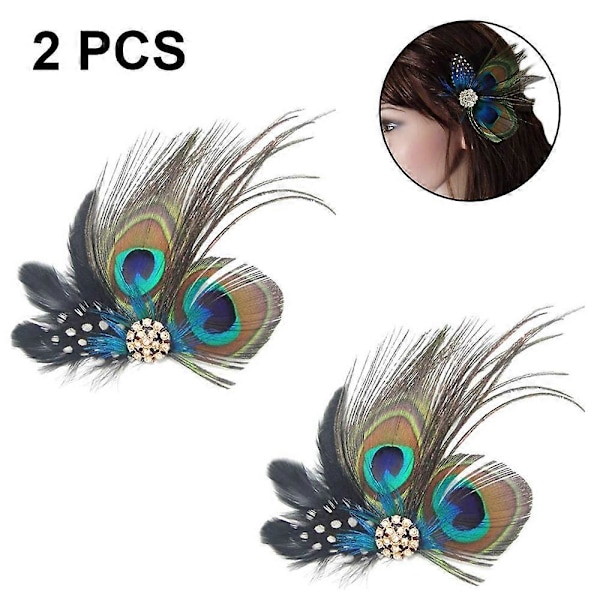2 st Fashion Pärlhönsfjäder Hårklämmor Hårnålar Kvälls Klänning Huvudbonad Bröllop Fjäder Fascinator för Kvinnor Flickor