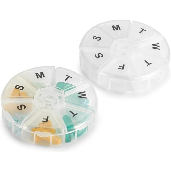 Weekly pill box - 2-pack - Large round pill boxes Travel pill box