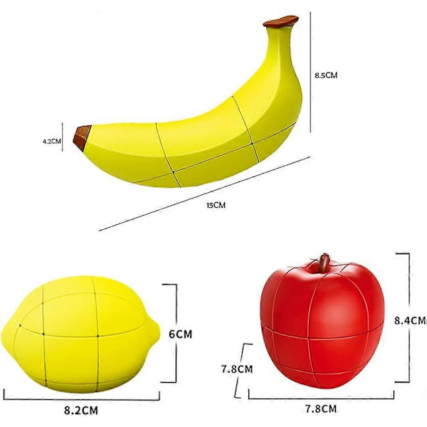 3D Fruktkub Set med Banan, Citron och Äpple Magisk Kub Bundle Barnens Utbildningsleksaker 3-pack