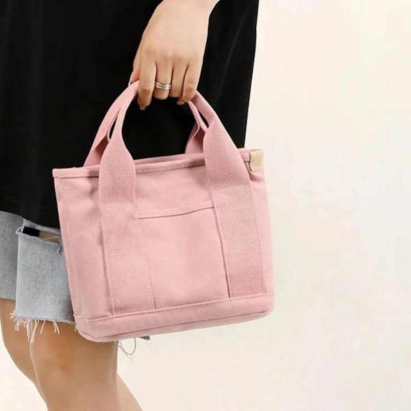 Canvasväska för damer, canvas handväska med flera innerfickor och dragkedja Pink