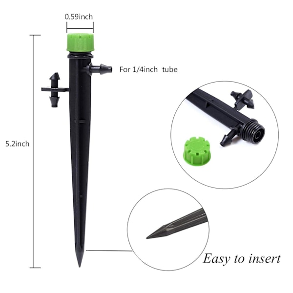 100 stk. Drypsystem Drypper, 1/4 tommer Universal 360 Graders Justerbar Drypper med Stik, Passer til 1/4 (4-7mm)