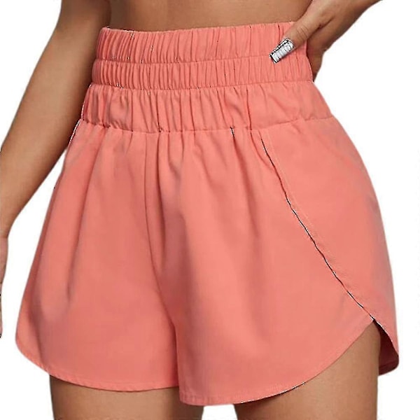 Elastiske løse shorts med høy midje for kvinner, sportsfitness, hotpants Pink S