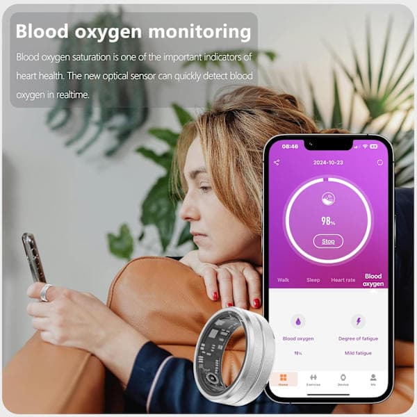 Smartring med aktivitetsmåler, funksjoner som skritteller, søvnmonitor, vanntett og lang batteritid, kompatibel med iOS og Android. silver No. 7