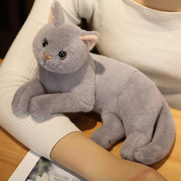 4 Farger 31cm INS Som Ekte Liggende Katt Plysjdukke Fylt Rene Farger Grå Hvit Gul Kattunge Leke Kjæledyr Dyr Barn Gave 30cm lying pattern