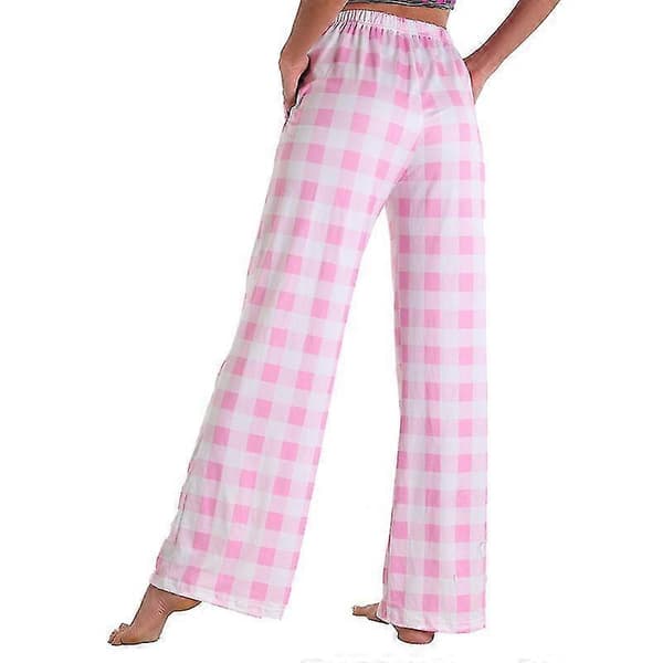 Dame Pyjamasbukser Stretch Lounge Bukser Plaid Pyjamasunderdele M Pink