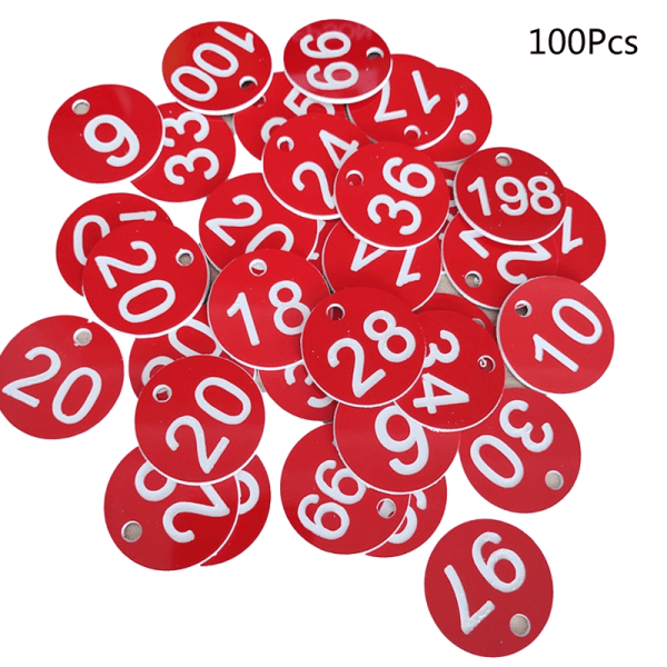 100 kpl muovinen ID-numerolappu 1-100 kaiverrettu numerotunnuslappu Värillinen ovi avaimenperälle Tag Locker Label for Clothing Live Red