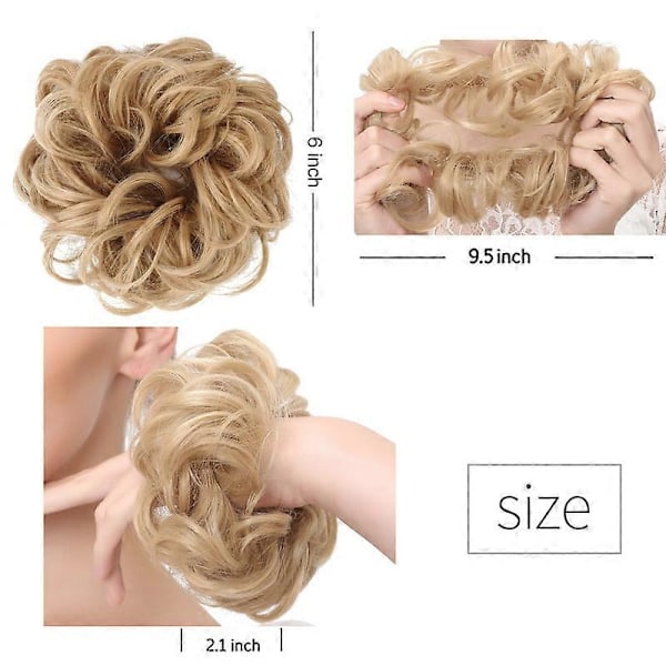 Hårstycke med elastiskt band, Stor knut Hårstycke Blond Lockig Hår Scrunchie med Hår Uppfrisyr Hårförlängning Rufsiga Knut Hårstycken för Kvinnor Flickor brown2