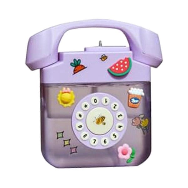 Kreativ Retro Telefonformet Vannflaske med Justerbar Skulderstropp, Drikkeflasker med 3D-klistremerke (Lilla)