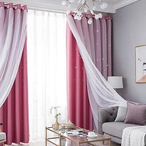 Stjerneutskjæring Vindusgardin Mørkleggingsgardiner For Barn Jenter Soverom Stue Dobbelt Lag Stjerne Vindus Mørkleggingsgardiner Hjemmeinnredning grey W150xH270cm