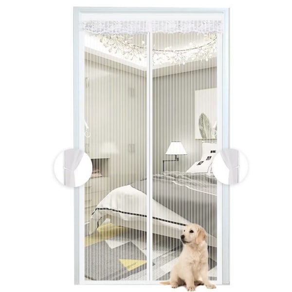 Hvid magnetisk myggenet i polyester/bomuldsnet - Nem installation 90cm*210cm