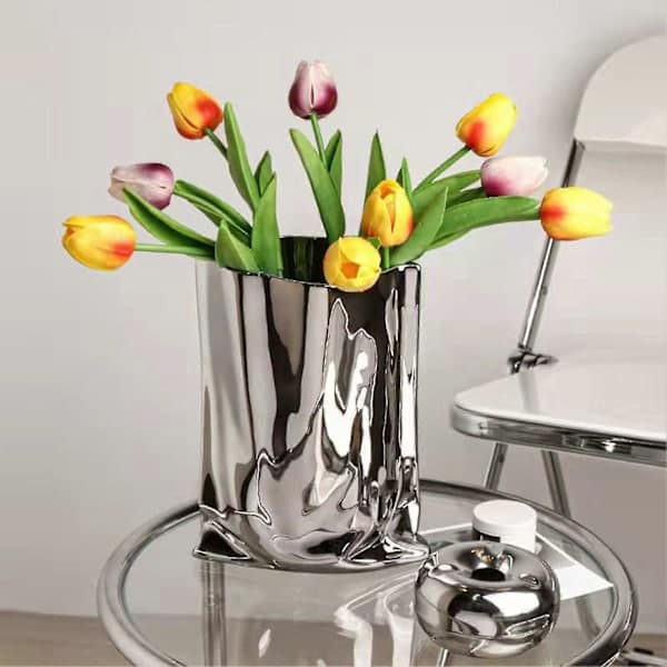 Keramisk Blomvas Stor Kapacitet Guld & Silver Centerpiece Vas För Hem Modern Bondgårdsdekor Silver Silver Extra Stor Silver Extra large