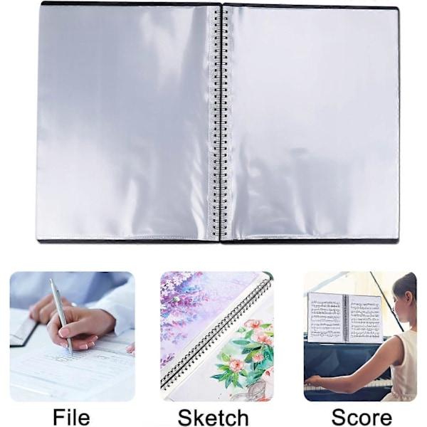Musikmappe til noder, A4-papir, dokumentmappe, opbevaring, 30 lommer, nodetegn, musikbordmappe