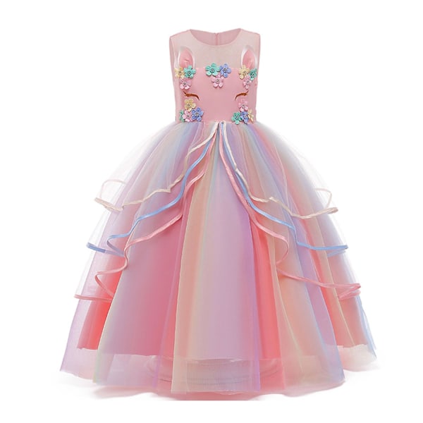 Prinsessa Tyttöjen Mekko Juhlamekko Sateenkaari Pitsi Juhlapuku Erikoistilaisuuksiin Prom Pink 130