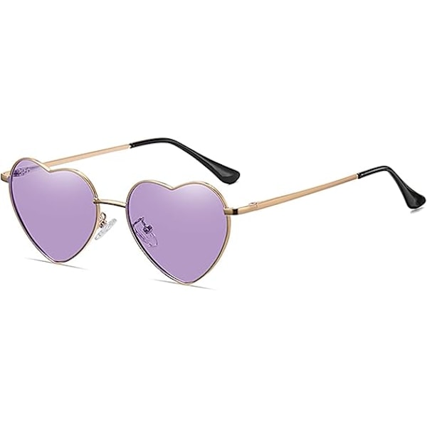 Hjerteformede solbriller til damer, polariserte, trendy, søte, hjerteformede solbriller med UV400-beskyttelse Purple
