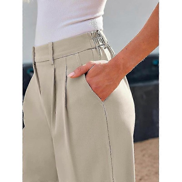 Naisten leveälahkeiset housut korkealla vyötäröllä, business casual -tyyliset Khaki M