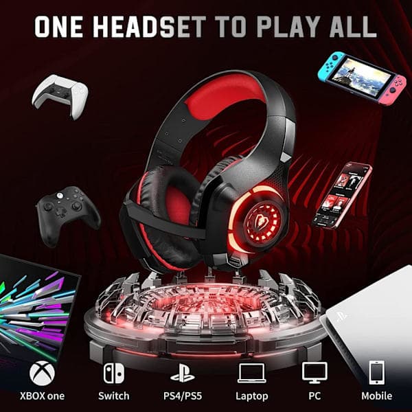 Gaming Headset til PS4 PS5 PC Xbox One Switch med støjreducerende mikrofon, PC Gaming Hovedtelefoner med 3,5 mm Jackstik