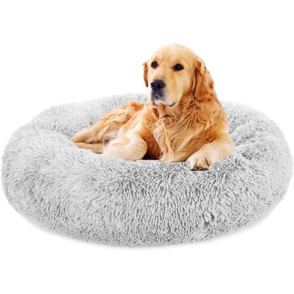 Plys beroligende hundeseng, donut hundeseng til små mellemstore hunde, anti-angst rund hundeseng, blød fuzzy beroligende seng til hunde og katte（60*60 cm）