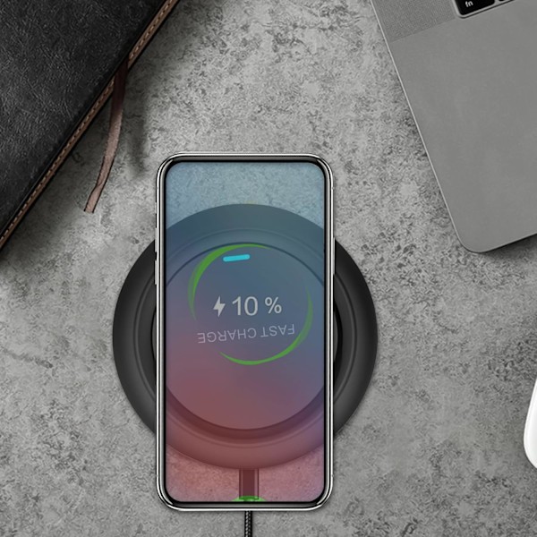 Svart trådlös laddare för smartphones 10W skrivbordsladdare Ios & Android
