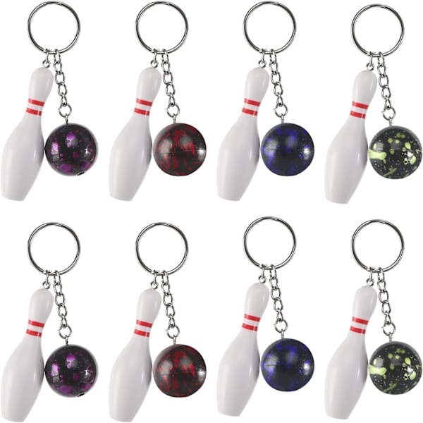 Mini Bowling Nøglering Bowlingkugle Gave Nøglering Bowlingpin Nøglering til Venner Børn Familie 8stk, Hvid, One Size