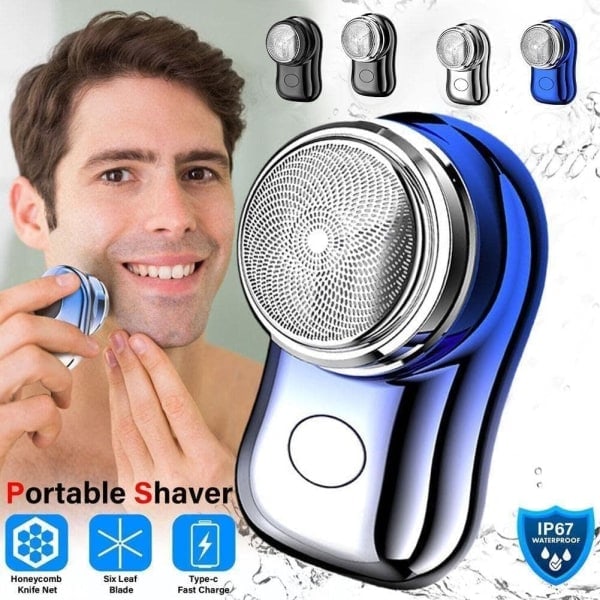 Elektroplettering Mini Elektrisk Skjeggtrimmer USB Oppladbar For Menn Våt Skjegg Ansikt Støy Gradient Blå
