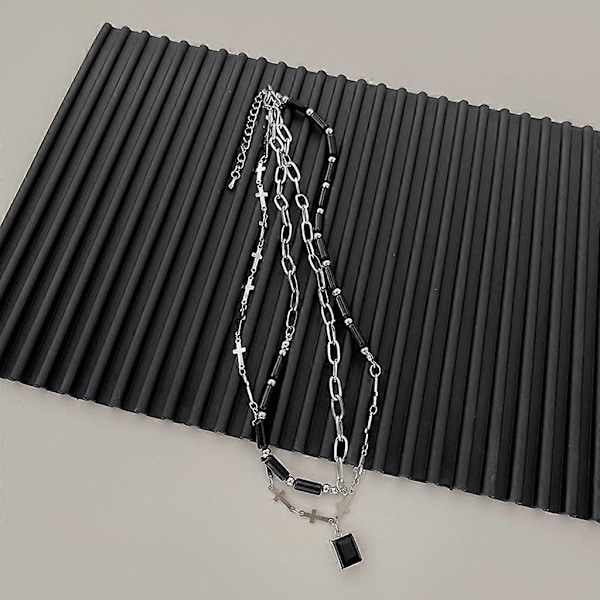 Elegant Unikt Kors Halskjede Dobbelt Lagdelt Krystall Firkantet Anheng Choker