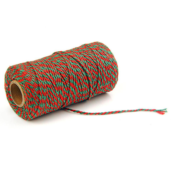 2mm 100m Bomullssträng Garn 2-trådig Flerfärgad Semester Dekorativ Randig Tråd För DIY Hantverk Present Bakning Inpackning Red-Green