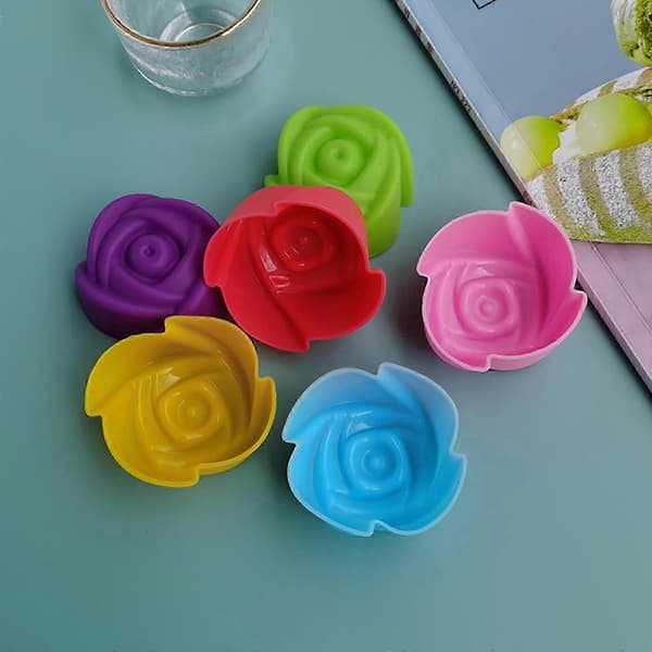 6-pak kageforme, farverige bageforme, blomsterformede, delikate silikonebageforme, perfekte til familiesammenkomster