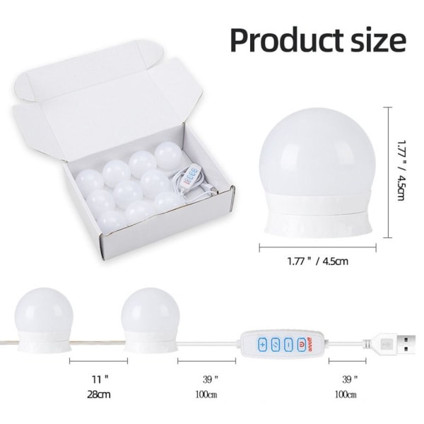 10 LED Smyglampa för Spegel, Dimbar LED Vägglampa för Sminkbord