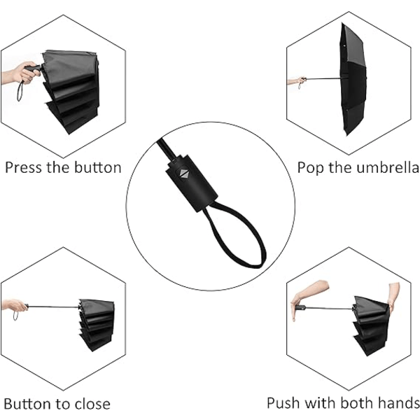 Kompakt reiseparaply, bærbar paraply med håndtak og automatisk åpne/lukke-funksjon - Unisex paraply
