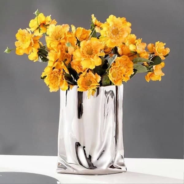Keramisk Blomvas Stor Kapacitet Guld & Silver Centerpiece Vas För Hem Modern Bondgårdsdekor Silver Silver Extra Stor Silver Extra large