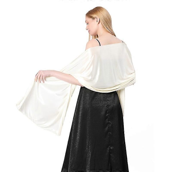 Dam Silke Satin Lång Sjal Omlott Lätt Solid Aftonklänning Bröllopssjal beige