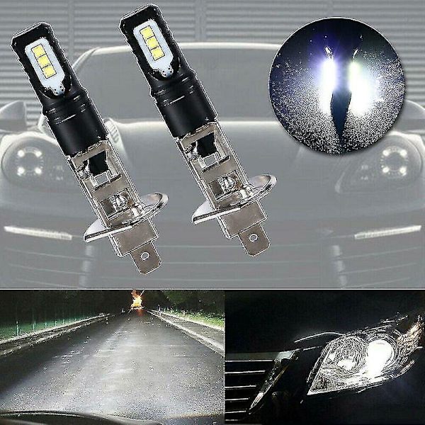 2x H1 6000k Super Bright White 6000lm Drl Led-strålkastarsats Helljus