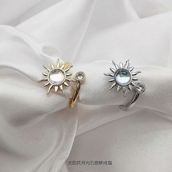 Fidget Ring for Kvinder Piger Åbne Justerbare Angst Ringe Solsikke Tusindfryd Månesten Stjerne Knoringe Spinner Ringe Silver