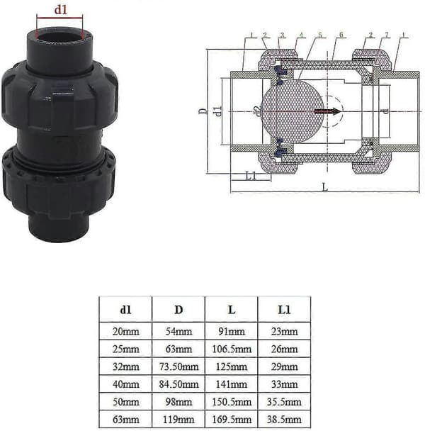 Kulbackventil 20 25 32 40 50 63mm Poolbackventil Anti-återflöde PVC-ventil Backventil (innerdiameter 50mm)
