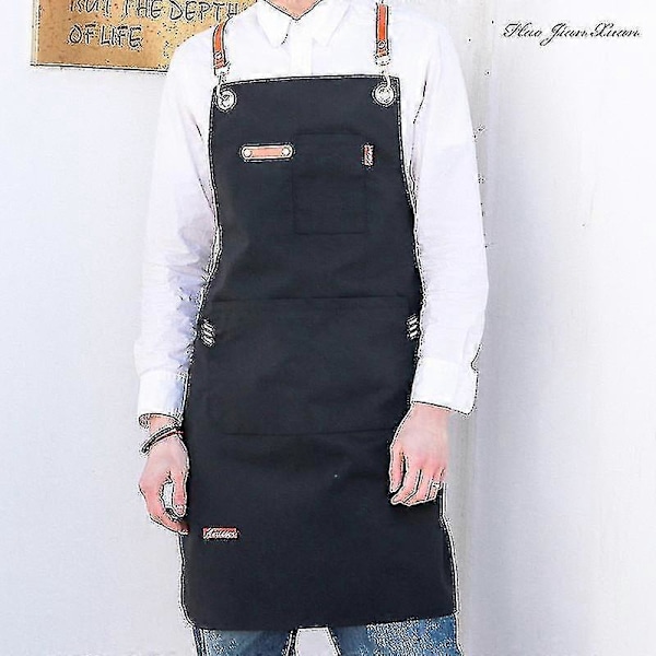 Unisex Arbeidsforkle Canvas Forkle Bib Justerbart Kjøkkenforkle style 4