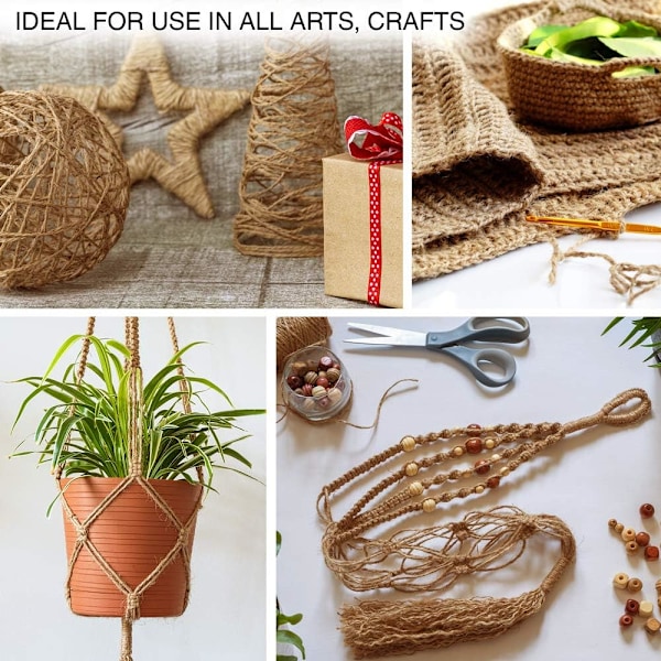 Jutesnöre, 333 fot jutesnöre 3-lagers 2 mm tjocklek, jutesnöre för dekoration trädgård blomsterarrangemang DIY konst hantverk buntning hantverk inslagning