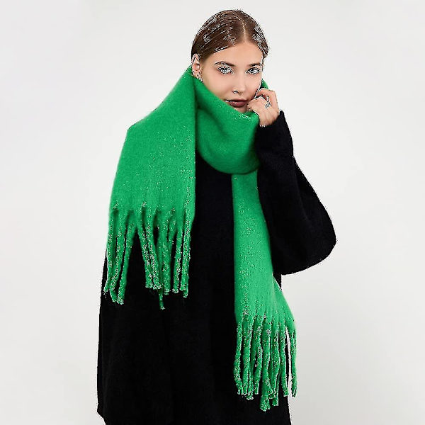 Stor Chunky Halsduk Färgglad Kashmirkänsla Överdimensionerad Halsduk Pläd Mjuk Stor Ull Sjal Tjock Vinter Varm Kvinnor Bright Green