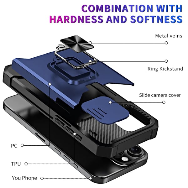 Stötsäkert pansarfodral för iPhone 16 15 Pro Max Plus med skjutbart linsskydd iPhone16Pro iPhone16Pro