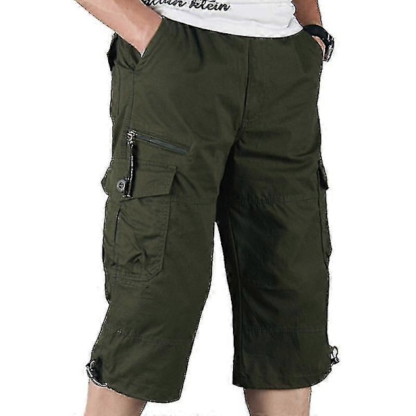 Miesten 3/4 pituiset joustavavyötäröiset shortsit taisteluhousut Army Green 2XL