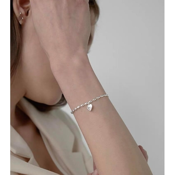 Justerbart Sterling Sølv Vennskapsarmbånd for Kvinner Blankt Perlehjerte Armbånd for Kvinner Jenter Bursdagsgave