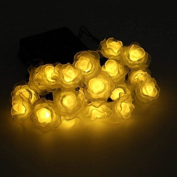 Solcellelys for hagen, 6M 30LED Roseblomst Fairy Strings Blomster Solcellelys Utendørs Vanntett (Varmt Hvit)