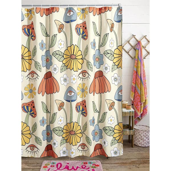 180*180cm Retro 70-tals Duschdraperi Psykedelisk Blommig Gul