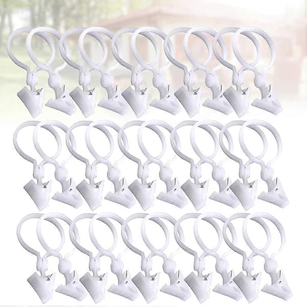 12x6cm 30 stk. plastik badeforhængsspænde runde klips gardinringe klips hvid