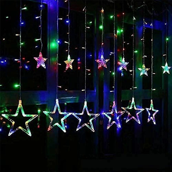 12-stjerners LED-lyslenke, julebelysning, stjerneforheng, 138 LED-lys, 8 moduser, for innendørs, utendørs, jul, fest, dekorasjon, bryllup, hage style1431