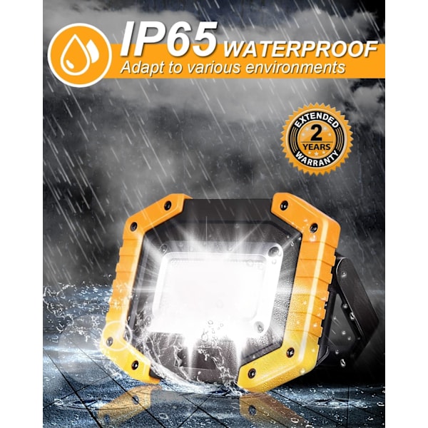30W LED-arbetslampa, uppladdningsbar, bärbar COB-strålkastare, superljus 2000LM, batteridriven utomhusbelysning, USB, vattentät