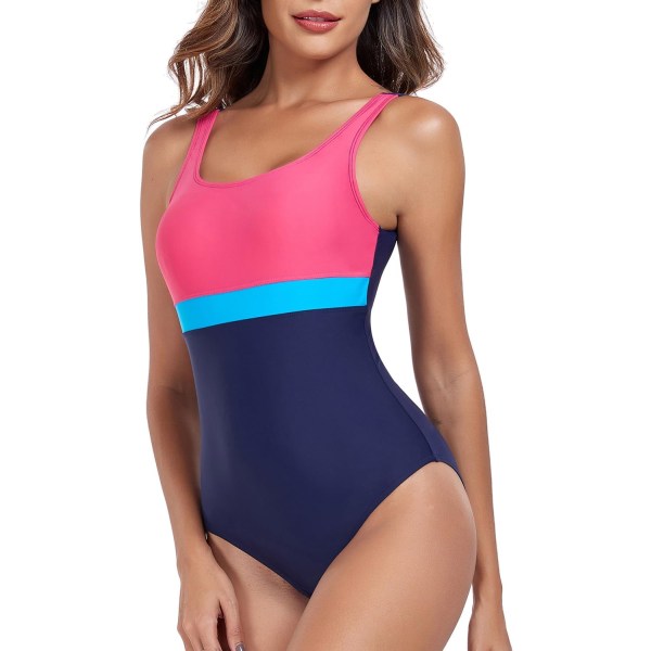 One Piece Baddräkt Tummy Control Baddräkt Retro Baddräkt Vadderad Baddräkt Navy/Peach/Blue L