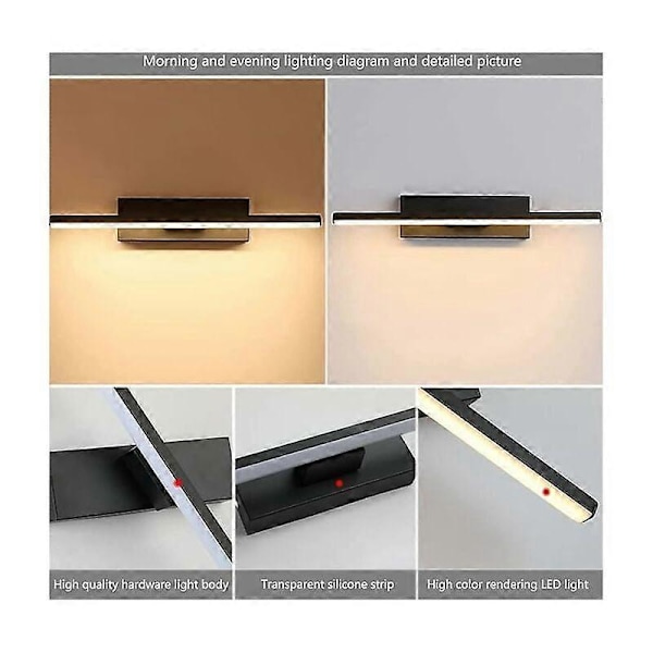 Dimbar LED Vägglampa Inomhus, Roterande Modern Väggbelysning 6W Aluminium Justerbar Vägglampa Svart Sänglampa Sovrum Läslampor, 30cm