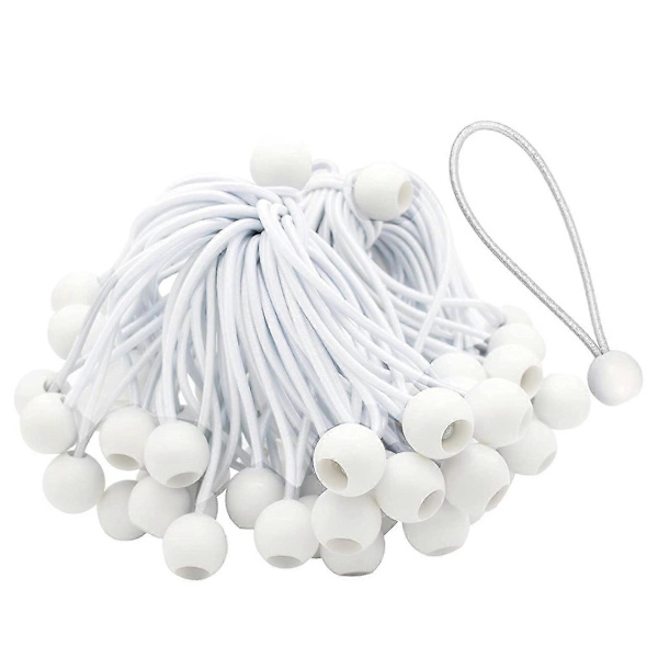 50 stk. Bungee-snore med kugler Elastiske bånd Bungee-knapper Bånd (Hvid)
