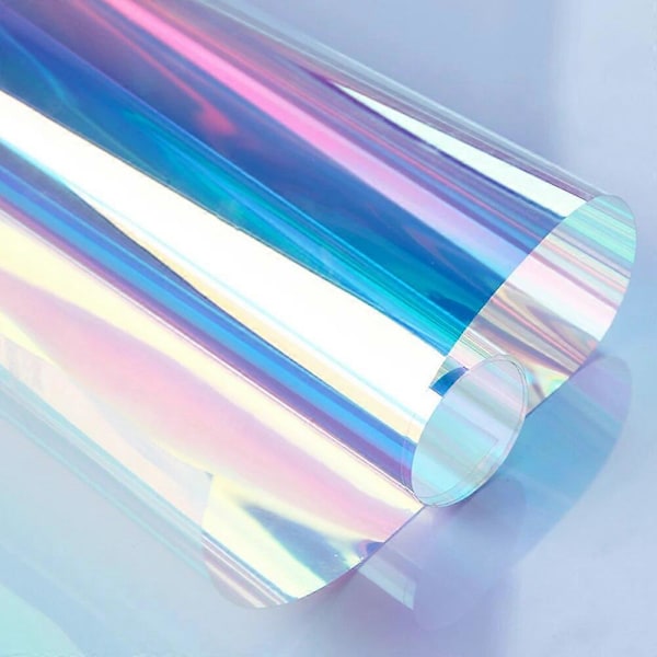 157x39 cm Transparent Iridescent Vindusfolie Holografisk Vannbestandig Lim Dekorativ Farge Glass Vinyl For Handleder Senter Dekor Blue 15.7in x 39in