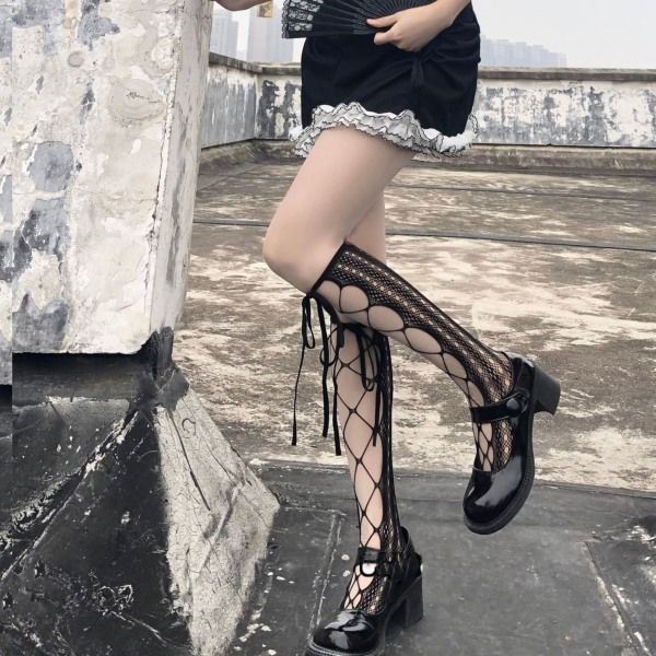 Par Cross Strap Kalvstrumpor för Kvinnor Medium Tube Sommar Tunn Lolita Jk Söt Rosett Japanska Lolita Strumpor